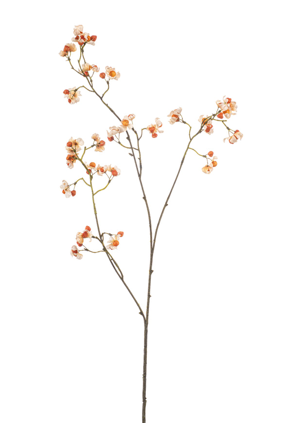 Artificial spindle shrub - 1 branch - Cream/ Orange
