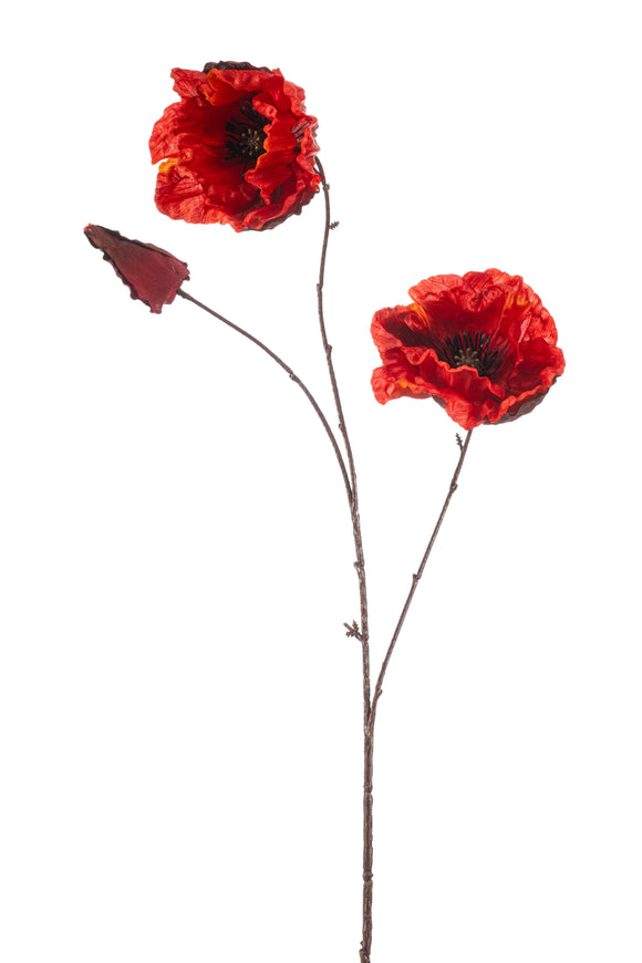 Artificial Poppies - 1 Stem - Red/ Black